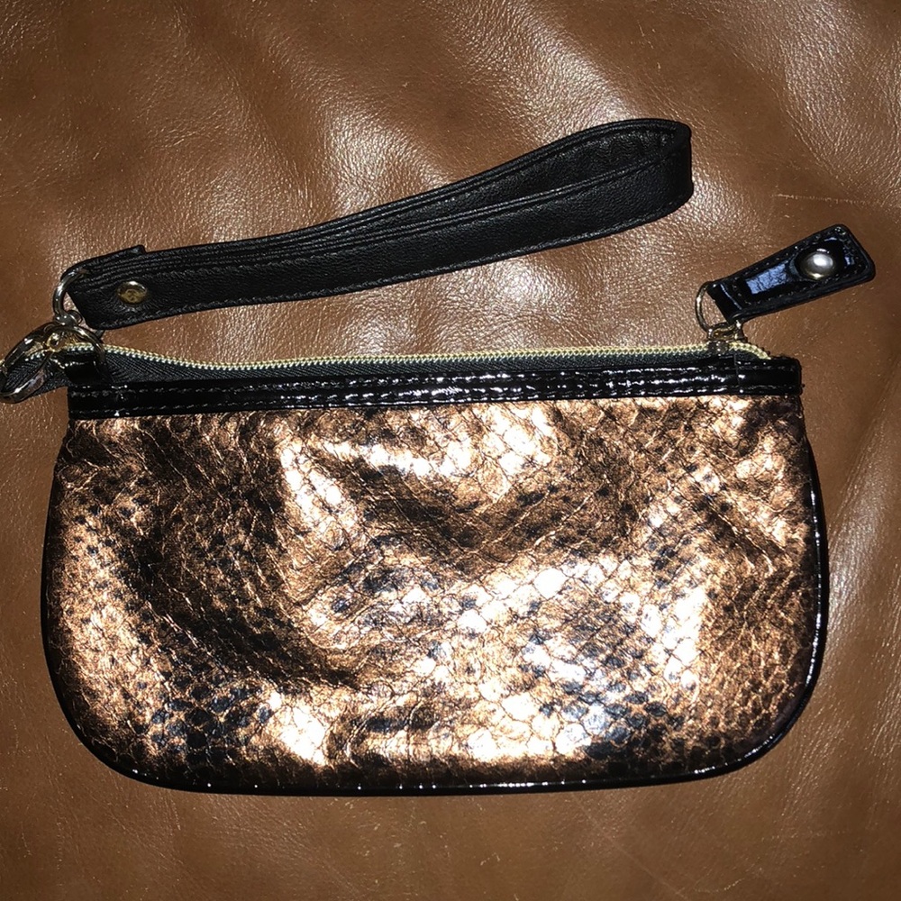 Betsey Johnson faux snakeskin wristlet